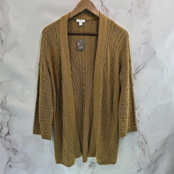 J Jill Cardigan Womens XS Mustard Yellow Sweater Waterfall Open Buterscotch - Picture 1 of 12